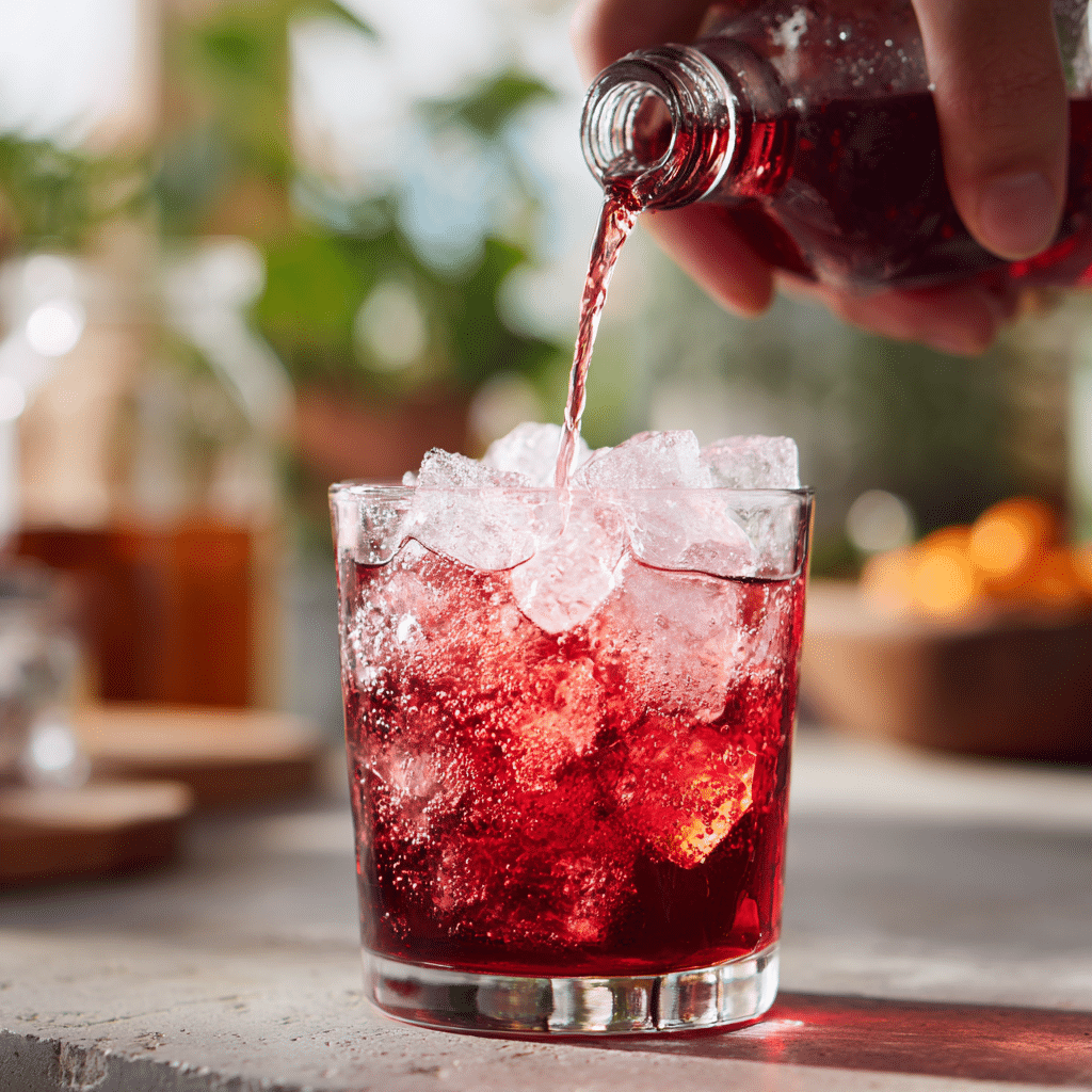 Pouring ginger ale for a Shirley Temple mocktail