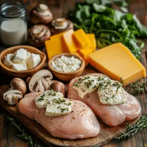 Ingredients for Cheesy Garlic Butter Mushroom Stuffed Chicken