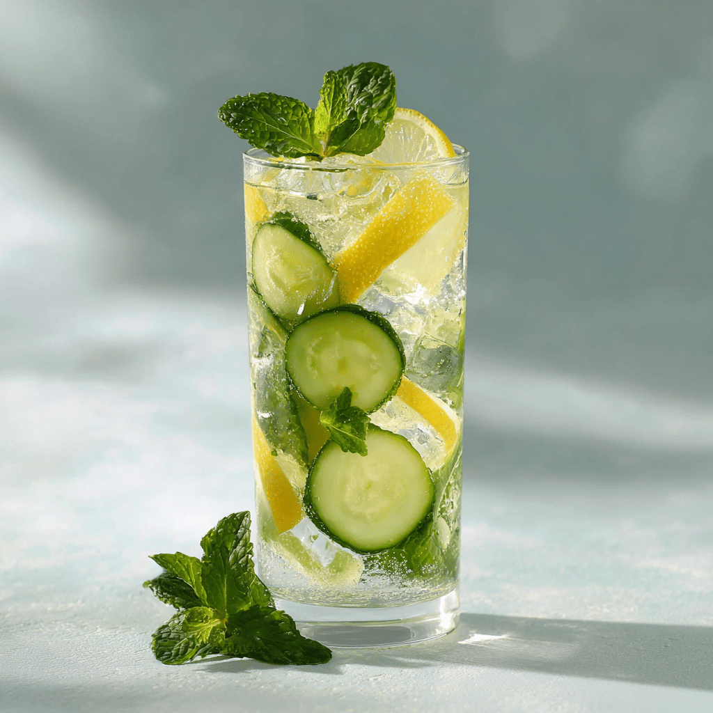 Ice Water Hack recipe weight loss drink with ice cubes, lemon, cucumber, and mint