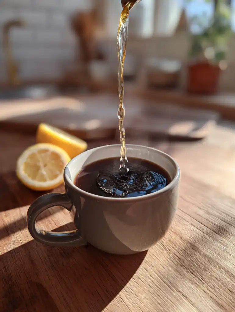 Coffee loophole recipe preparation adding lemon juice and cinnamon into black coffee