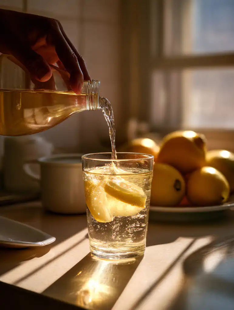 natural ozempic drink step adding lemon and apple cider vinegar into warm water