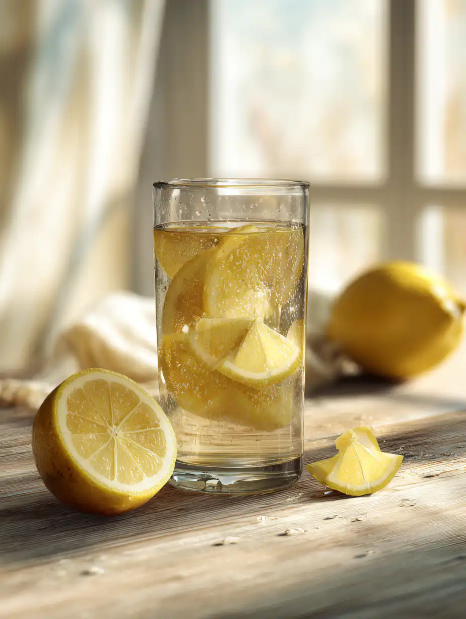 natural ozempic drink with lemon and apple cider vinegar in a glass on wooden table