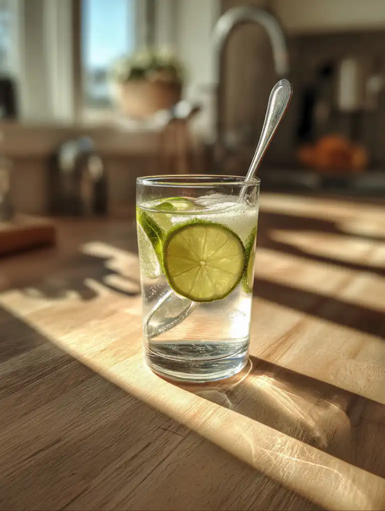 Suero drink recipe preparation stirring water with lime salt and sugar in glass