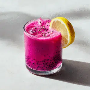 Vibrant Starbucks Dragon Drink with coconut milk and lemon wedge, served on a clean countertop