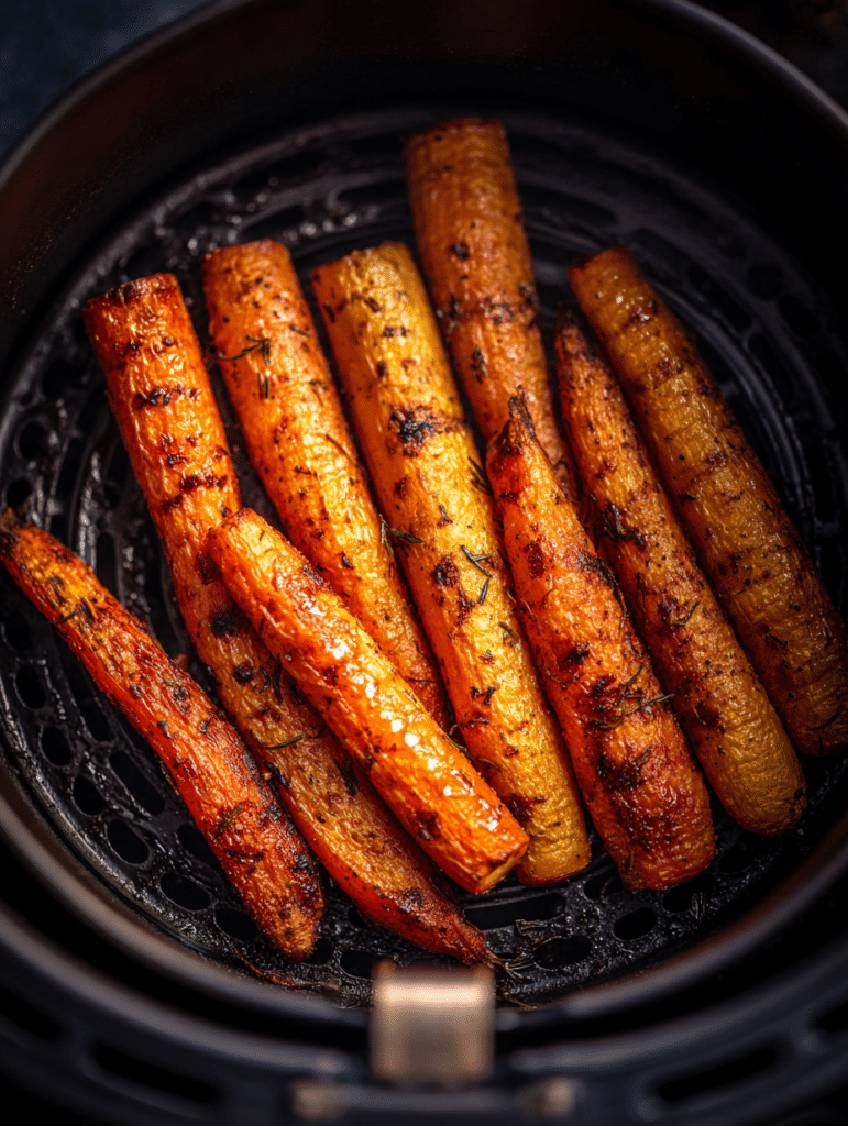 air fryer carrots cooking in basket