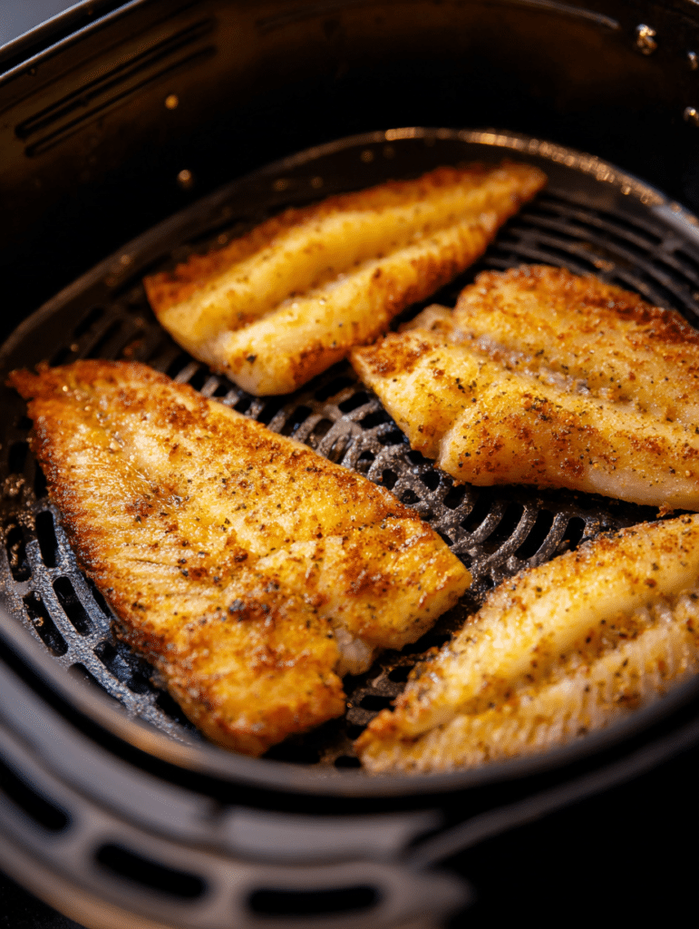 air fryer catfish cooking in basket