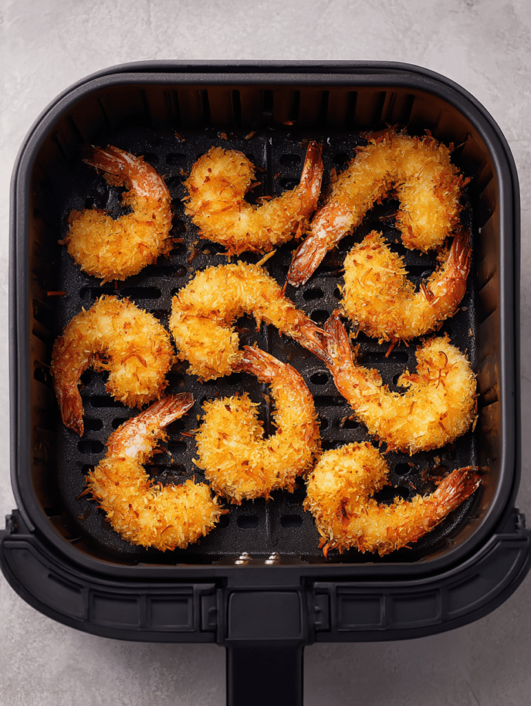 air fryer coconut shrimp in basket before cooking