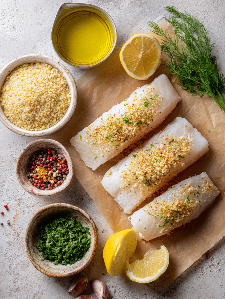 air fryer cod ingredients with panko and spices