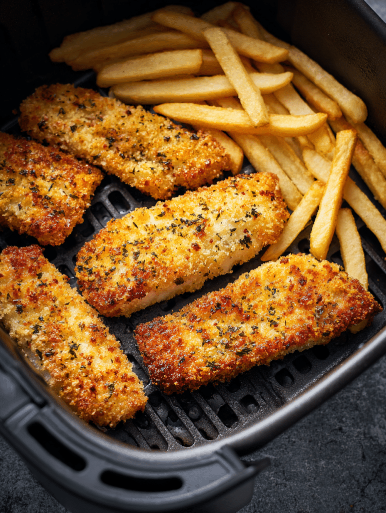 air fryer fish and fries cooking