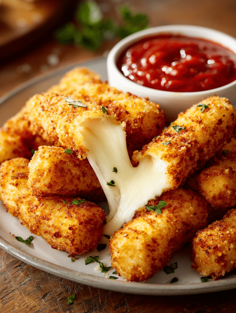 air fryer frozen cheese sticks crispy with melted mozzarella