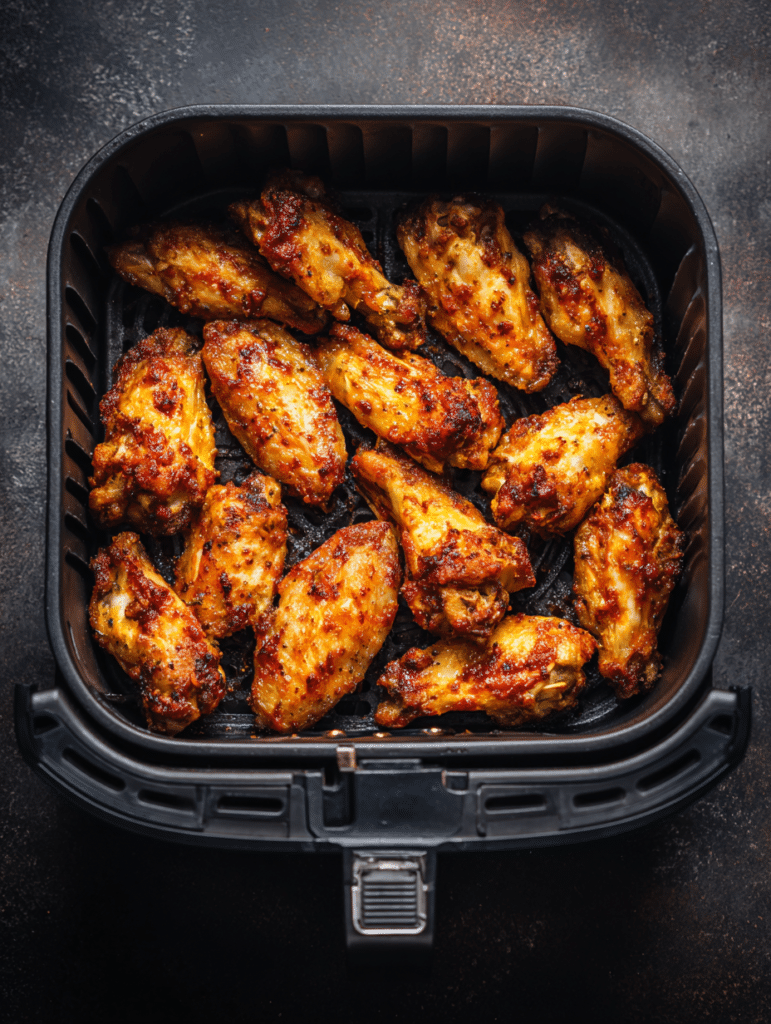 cooking air fryer frozen chicken wings stage