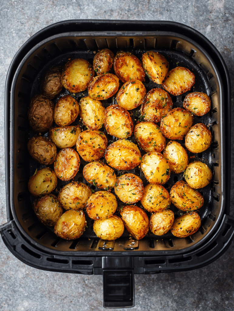 air fryer roasted potatoes in basket before cooking