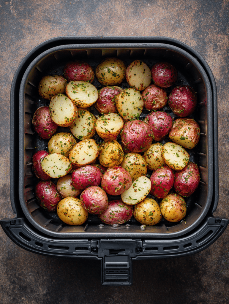 crispy red potatoes in air fryer basket