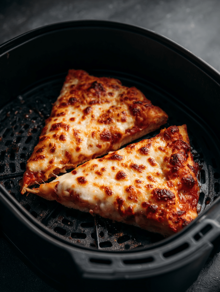 placing slice for air fryer reheat pizza