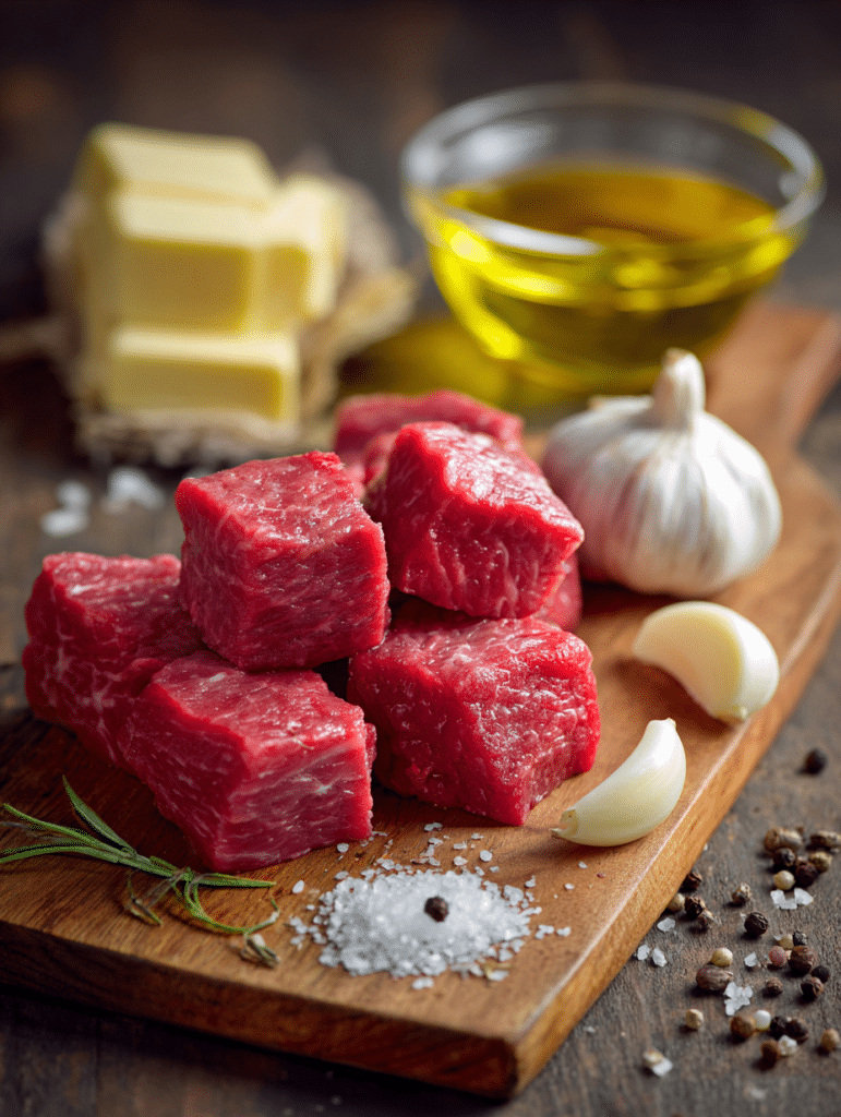 air fryer steak bites ingredients garlic butter steak