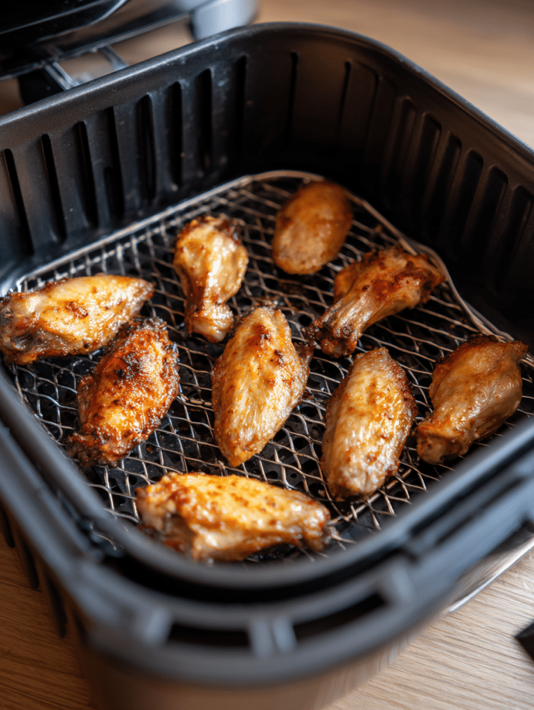 air fryer crispy chicken wings in basket