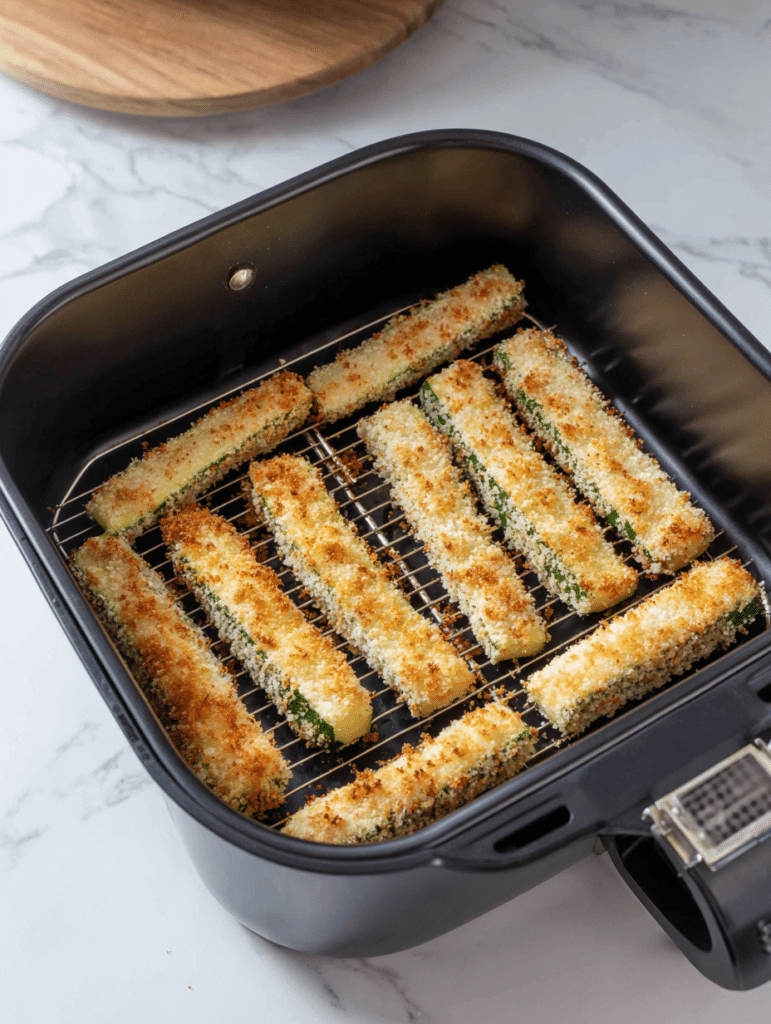 zucchini in air fryer basket before cooking