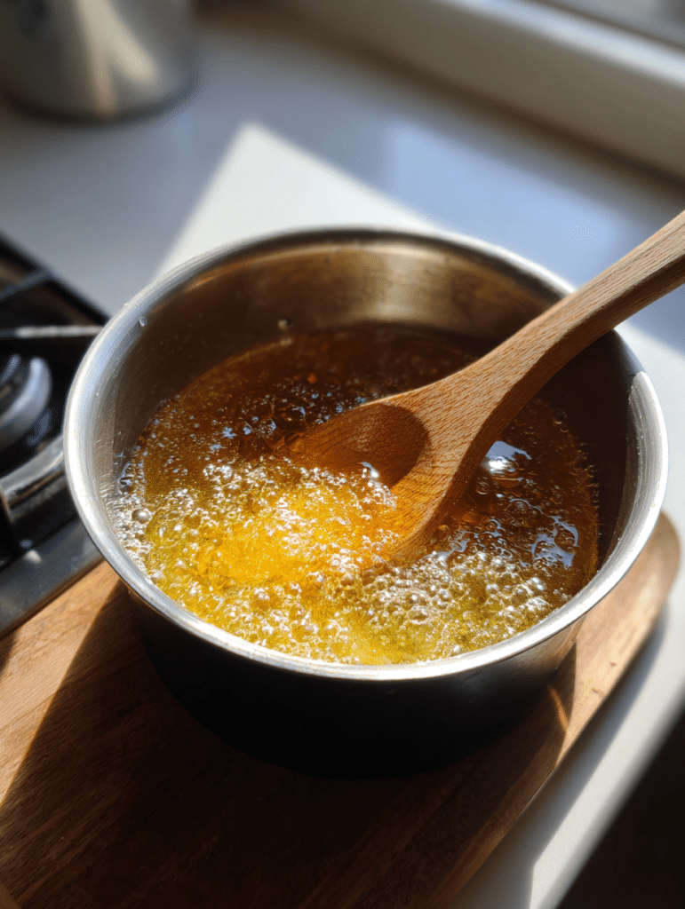 apple cider vinegar gummies recipe for weight loss step mixing gelatin and juice in a saucepan