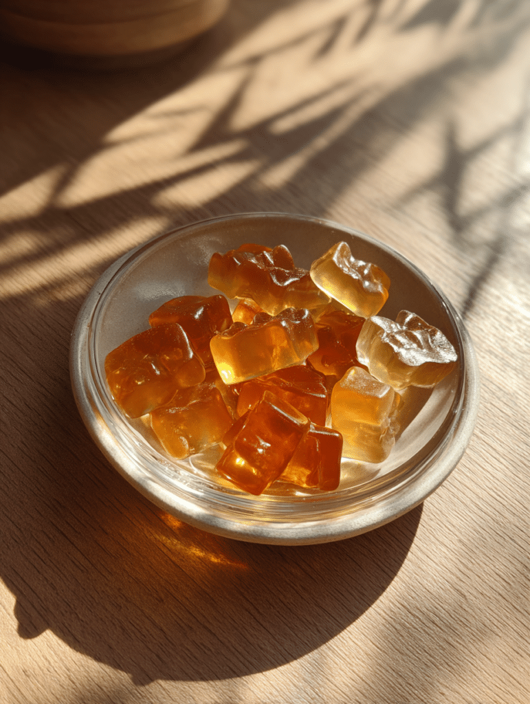 apple cider vinegar gummies recipe for weight loss homemade gummies in a glass bowl on a wooden table