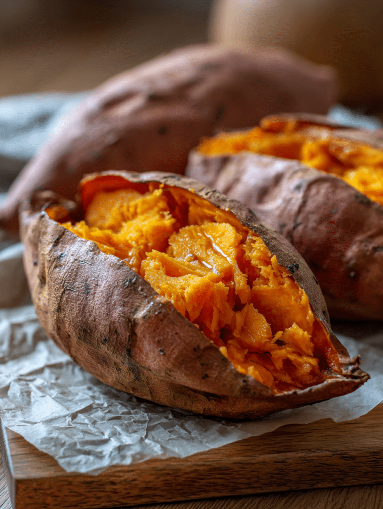 baked sweet potatoes in air fryer with crispy skin