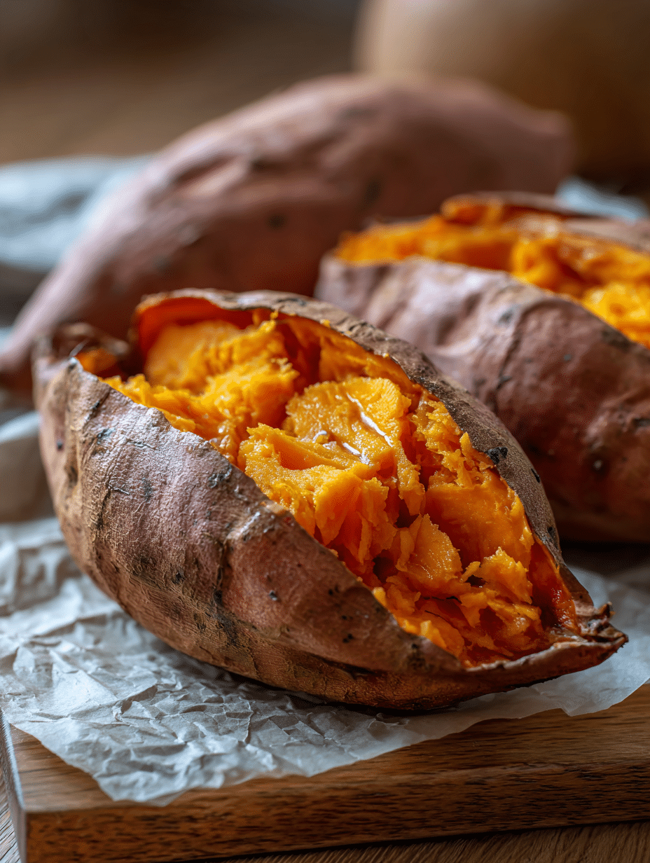 baked sweet potatoes in air fryer with crispy skin