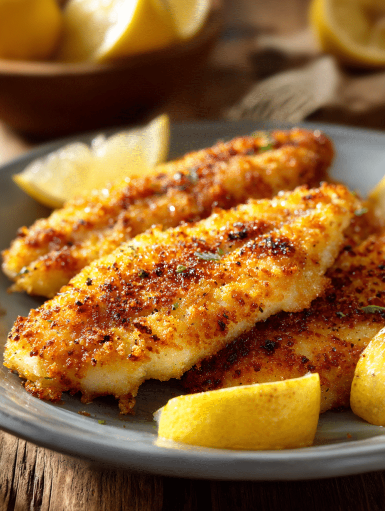 crispy catfish in air fryer served with lemon