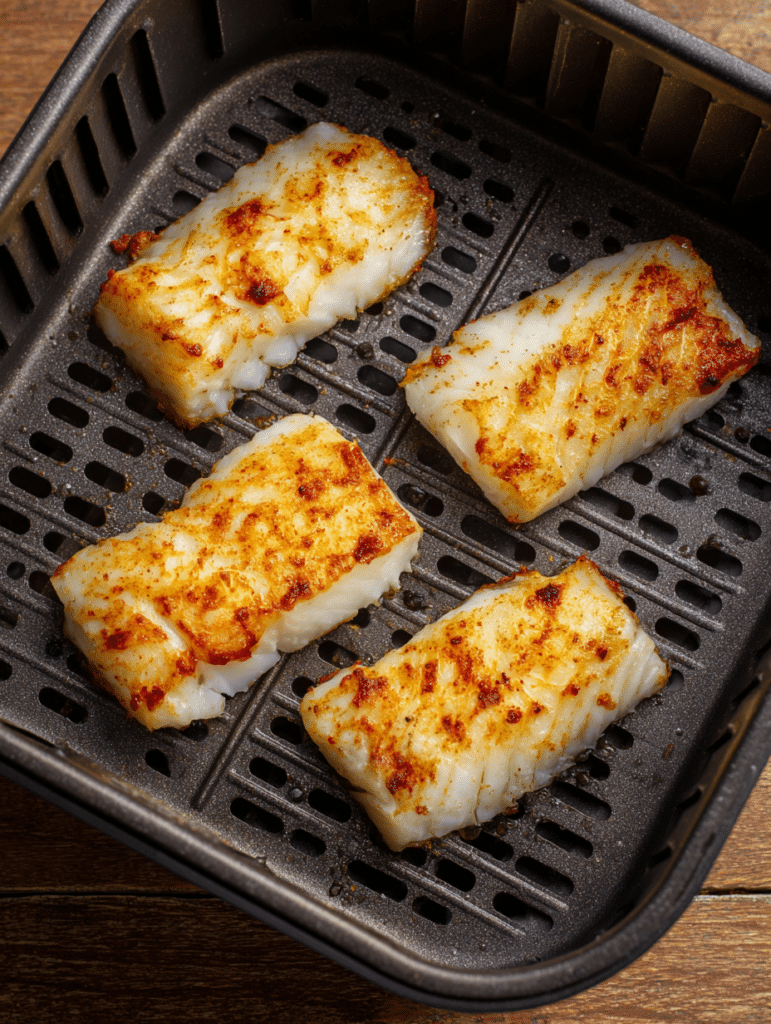 cod in air fryer basket before cooking