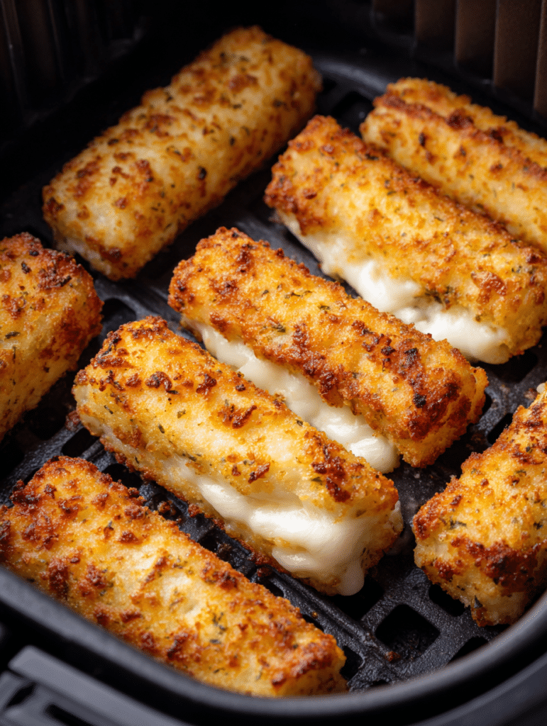 placing air fryer mozzarella sticks frozen in basket