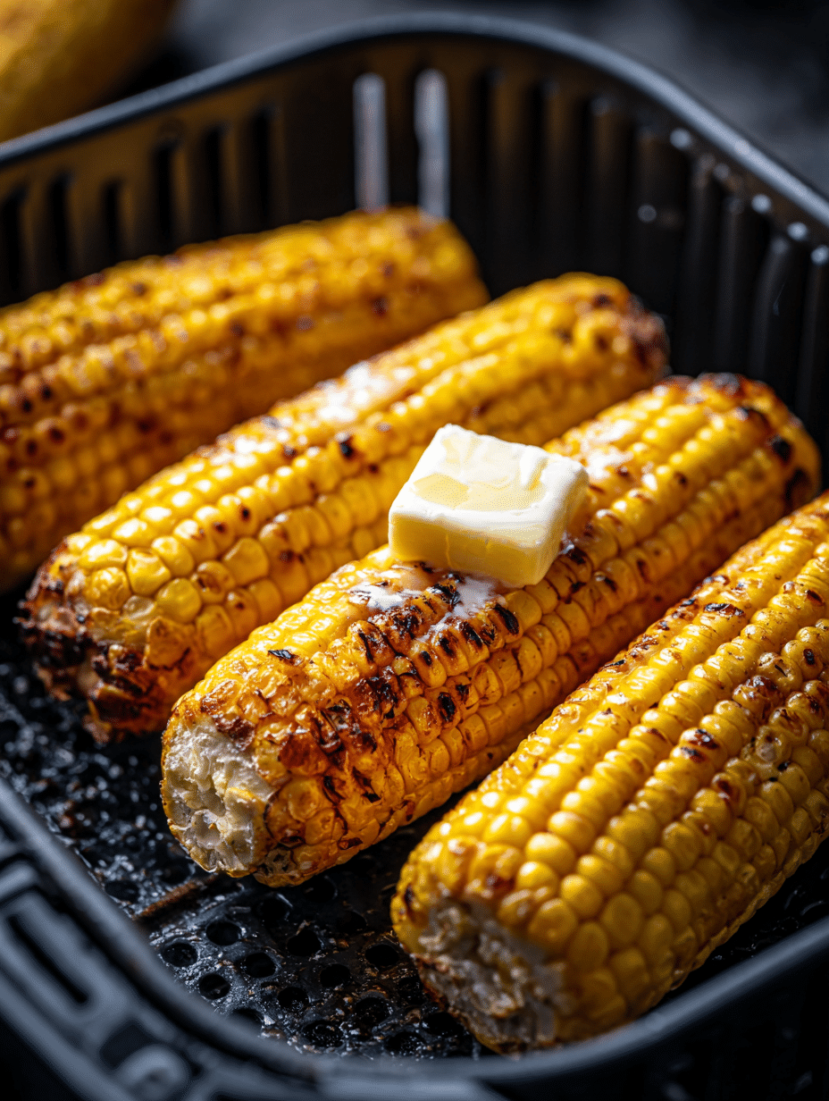 corn on the cob in air fryer with butter and roasted texture