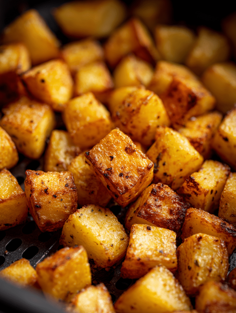 diced potatoes in air fryer crispy golden cubes