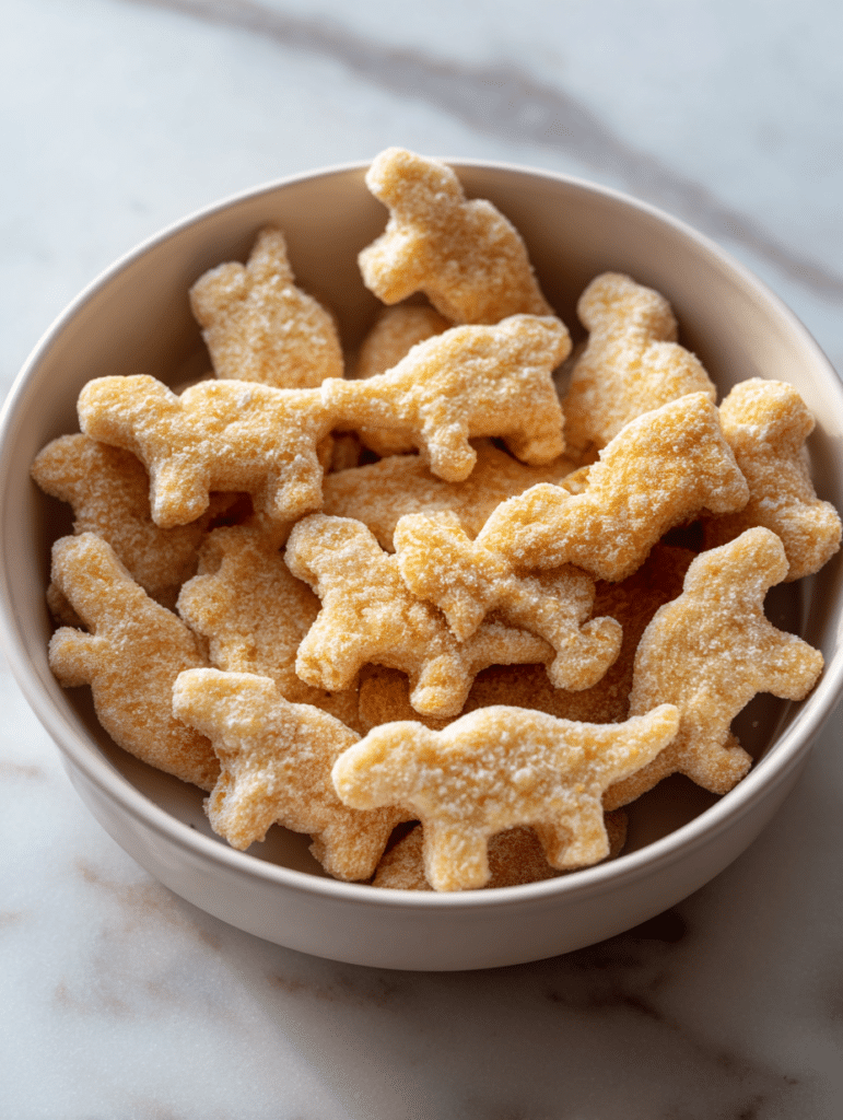 Dino nuggets air fryer ingredients frozen dinosaur chicken nuggets on marble surface