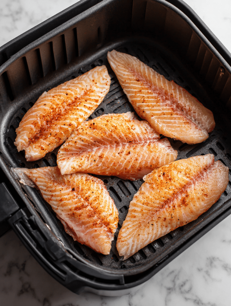 fish in air fryer basket before cooking