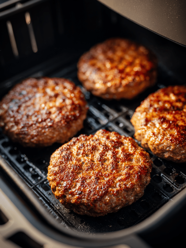 flipping hamburger patties in air fryer
