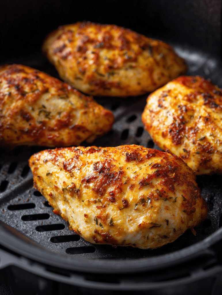 frozen chicken breast air fryer cooked golden and juicy