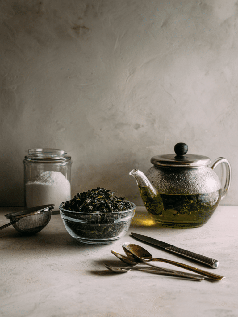 green tea gelatin recipe for weight loss ingredients laid out neatly