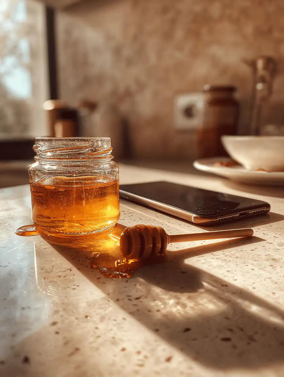 Honey trick recipe for memory loss with raw honey and cinnamon in a spoon on a wooden table