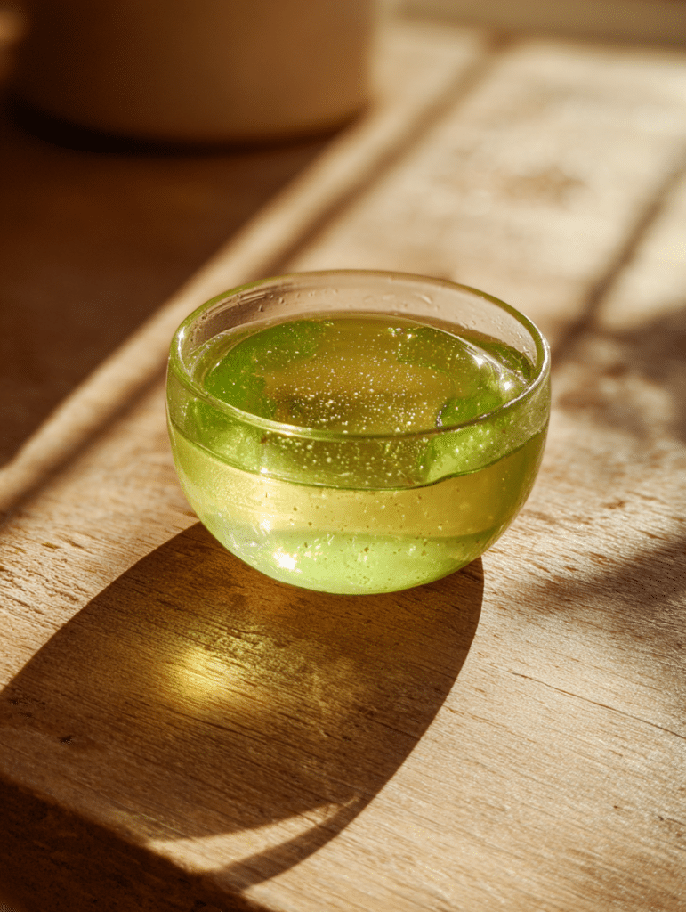 jello weight loss recipe light lemon gelatin in a glass cup on a wooden table with natural sunlight