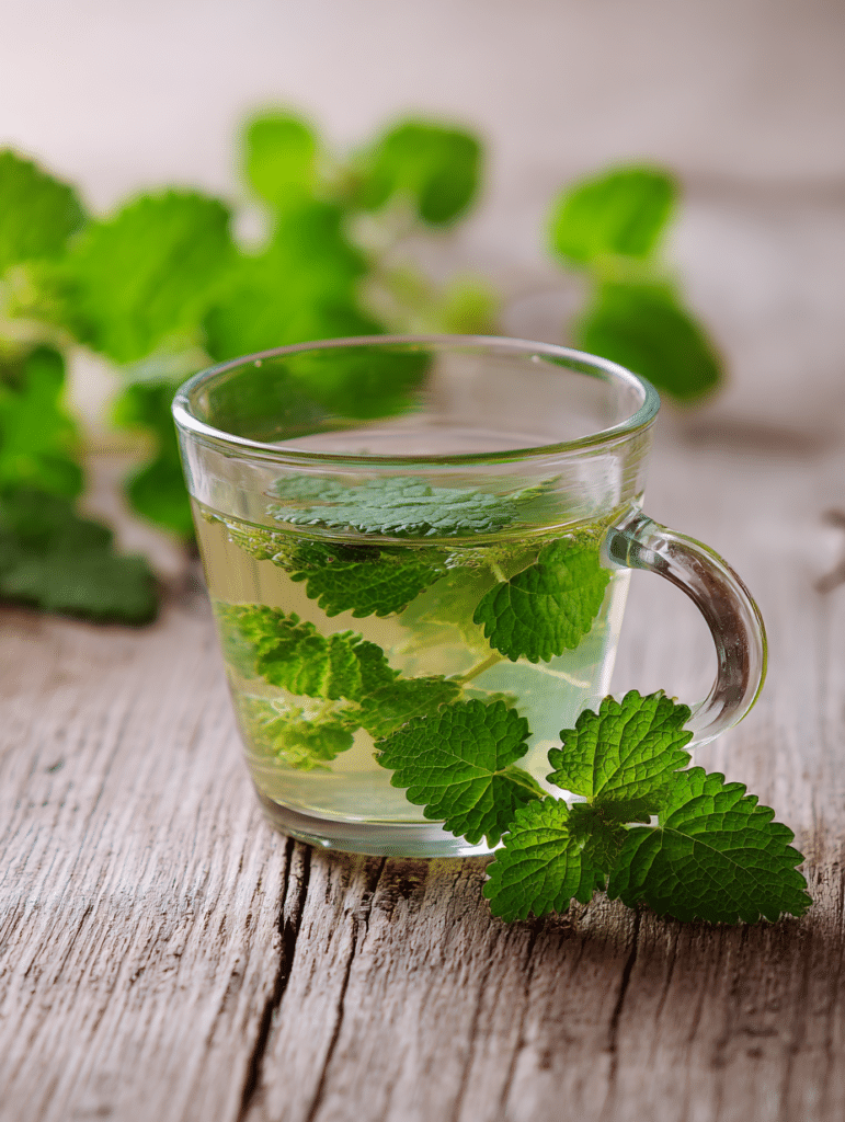 lemon balm recipe herbal tea in glass cup