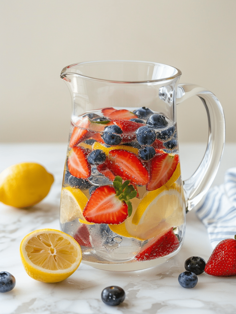 lemon berry infused water with strawberries and blueberries