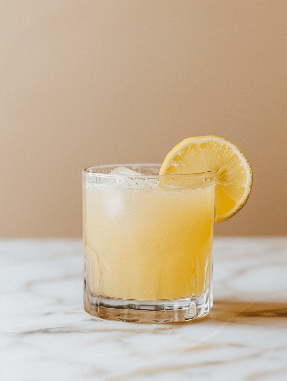 lemon ginger drink with ginger slices in glass