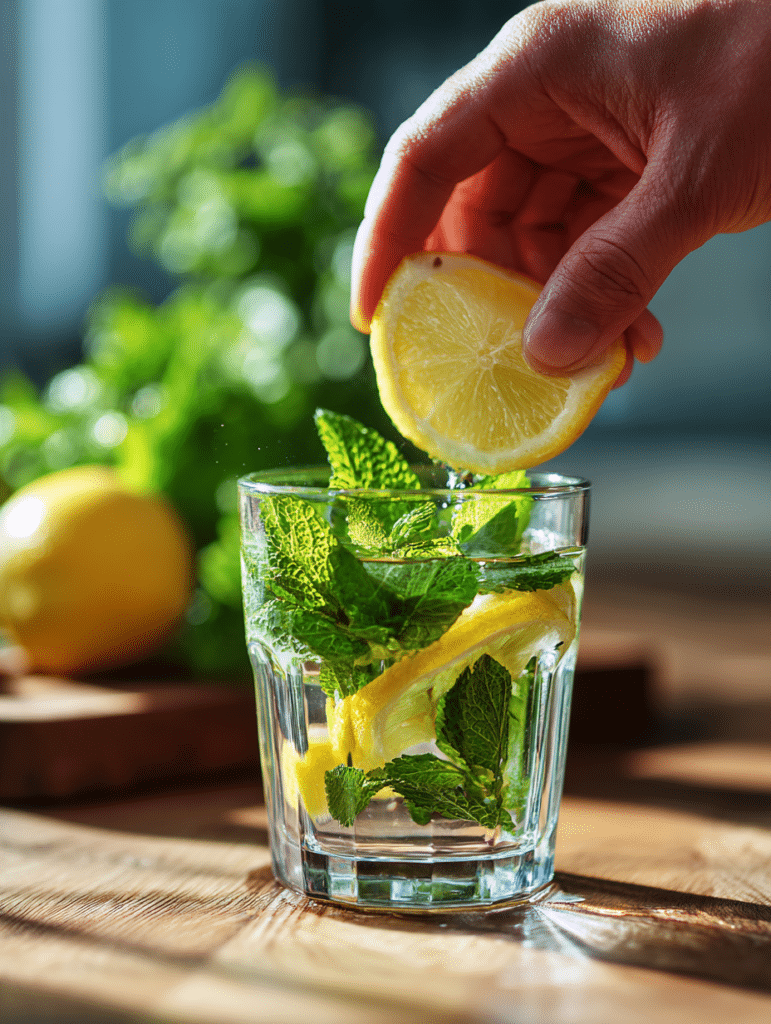 squeezing lemon for lemon mint drink recipe