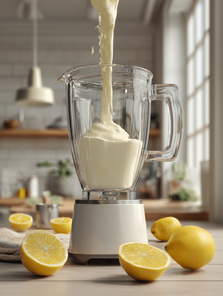 blending lemon smoothie drink in blender
