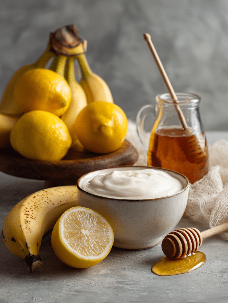 lemon smoothie drink ingredients with yogurt and fruit