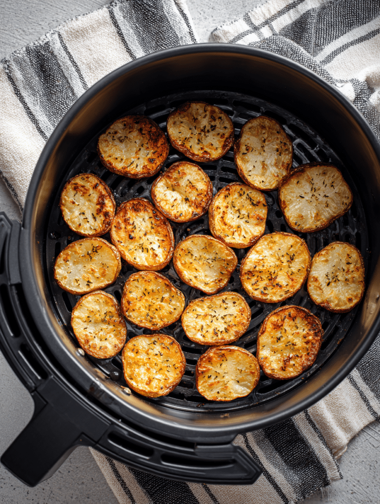 air fryer potato chips cooking in basket