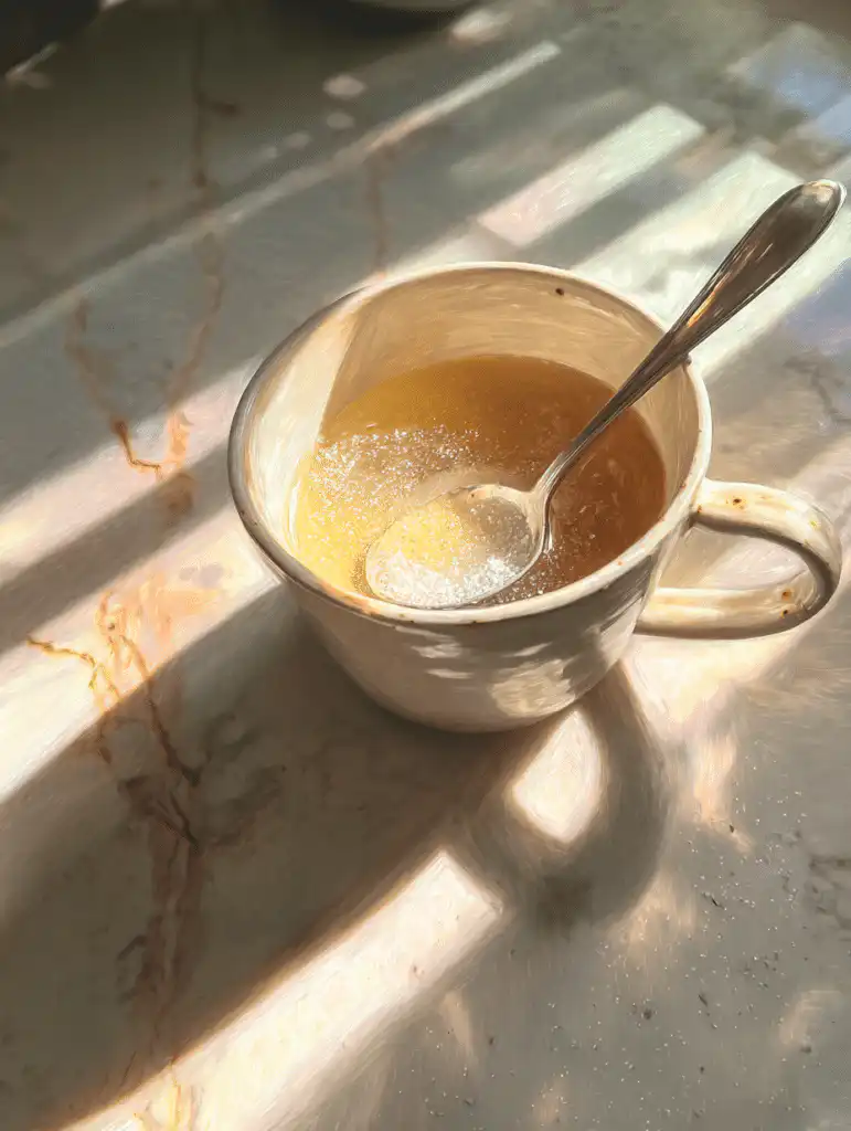 Dr Ashton gelatin recipe being mixed in hot liquid during preparation step
