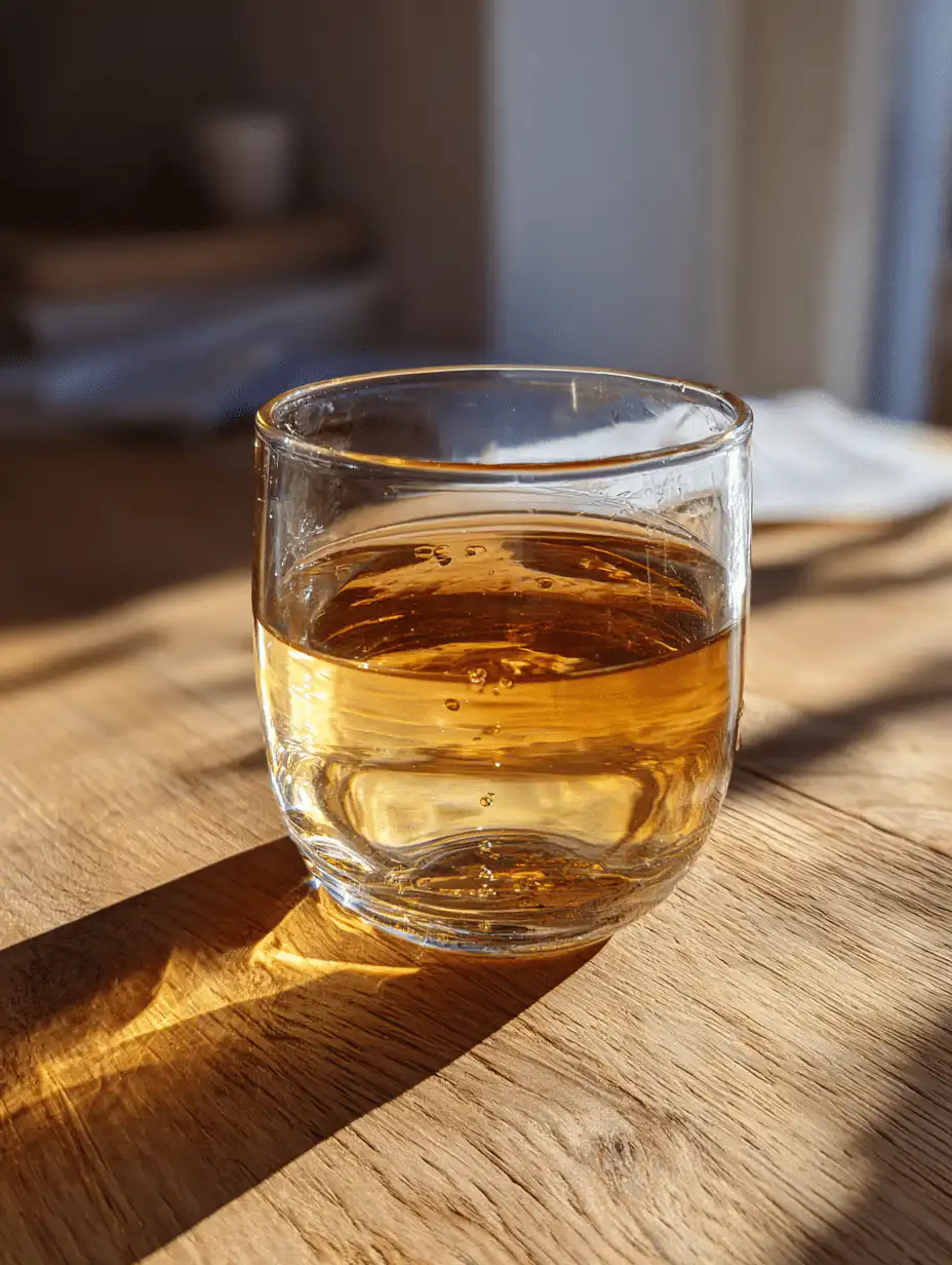 Dr Ashton gelatin recipe served as a warm light gelatin drink in a clear glass cup