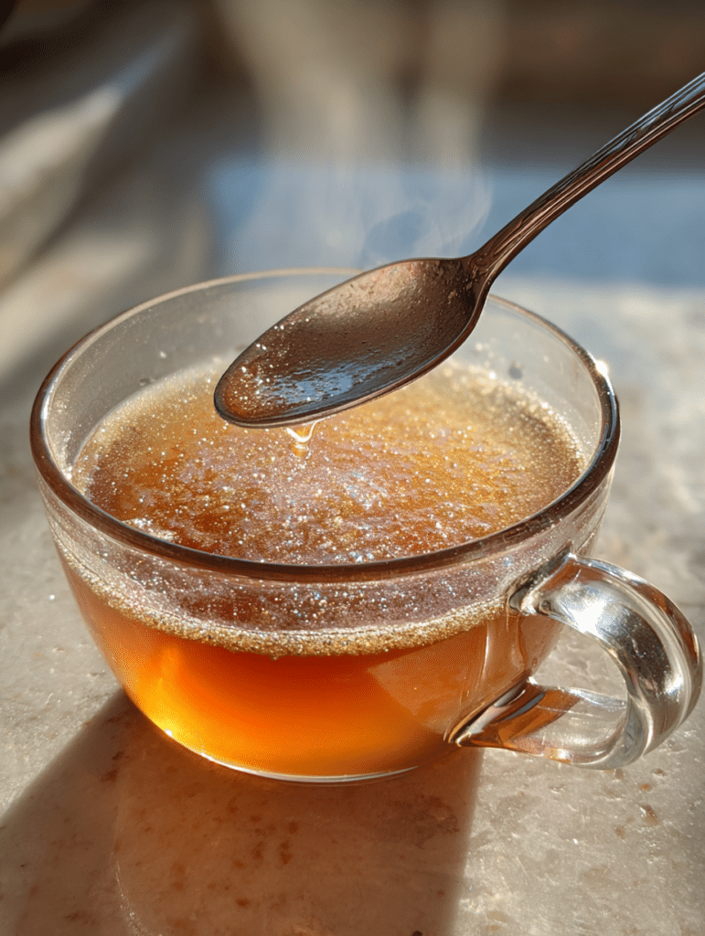 Dr Mark Hyman gelatin recipe being mixed into hot liquid during preparation