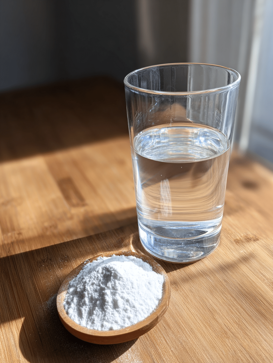 Dr oz baking soda trick in a glass of water on kitchen table showing simple home mixture