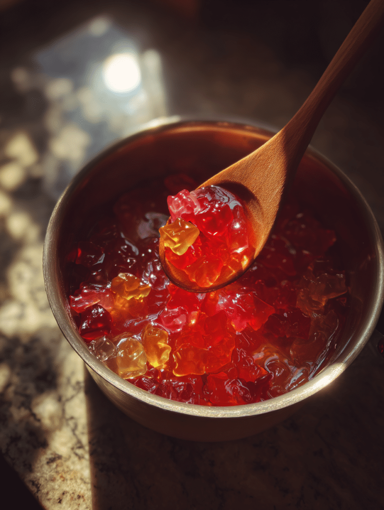 Jillian Michaels gelatin gummies being mixed in a saucepan during preparation