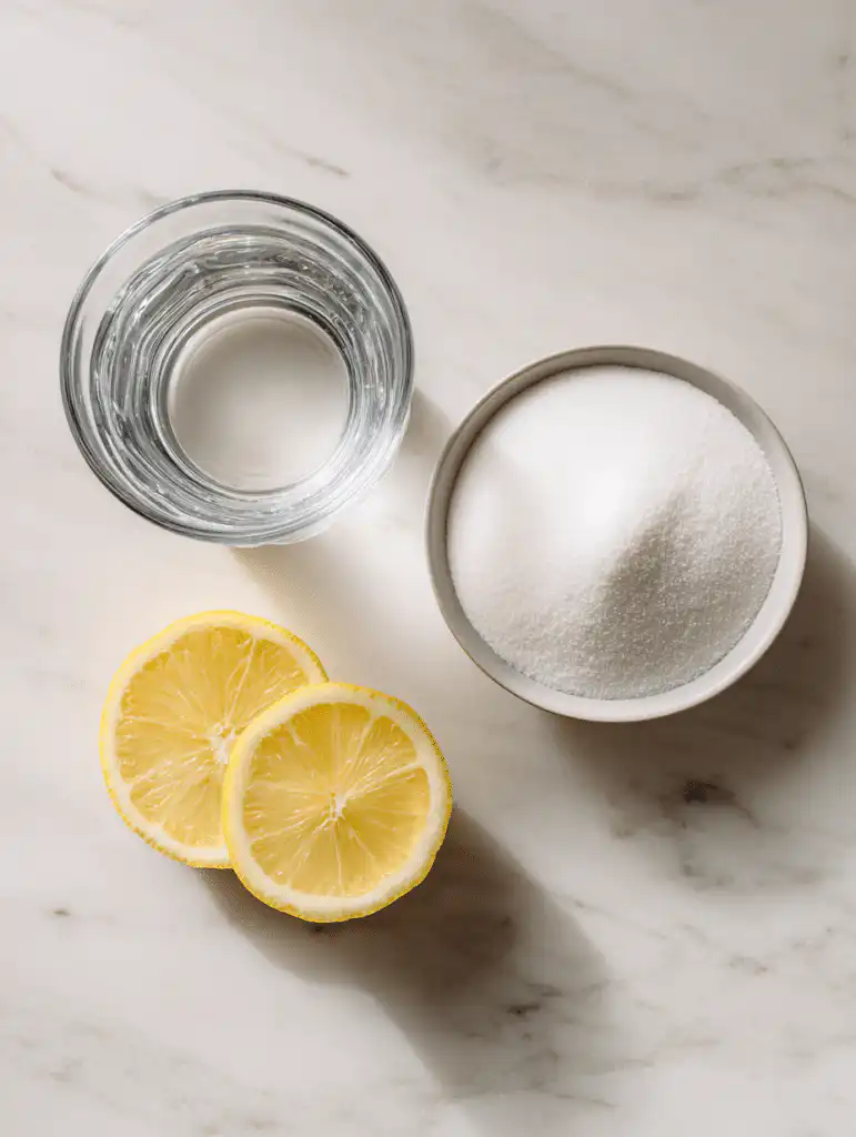 Bariatric gelatin recipe ingredients including gelatin powder water and lemon